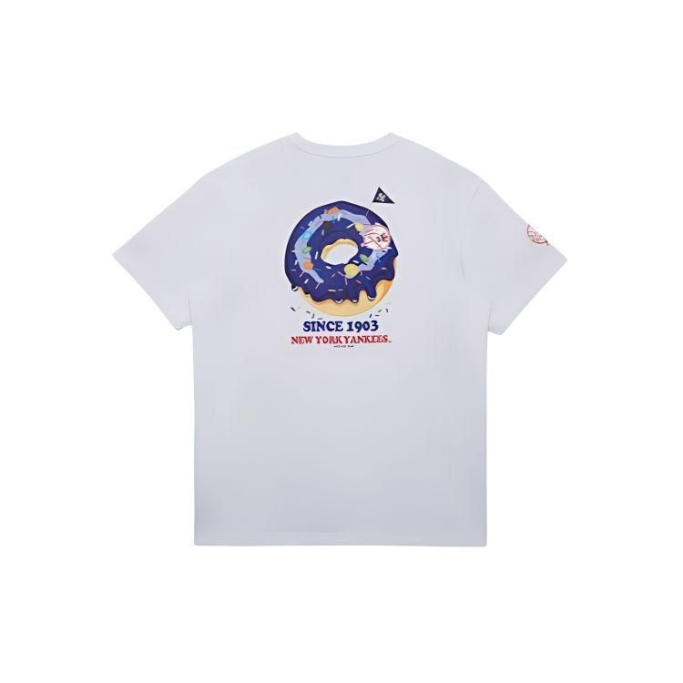 New Era SS24 MLB Нью-Йорк Янкис Круглый вырез Принт с пончиками Пуловер Короткий рукав Футболка Унисекс Футболка Белый 14148848