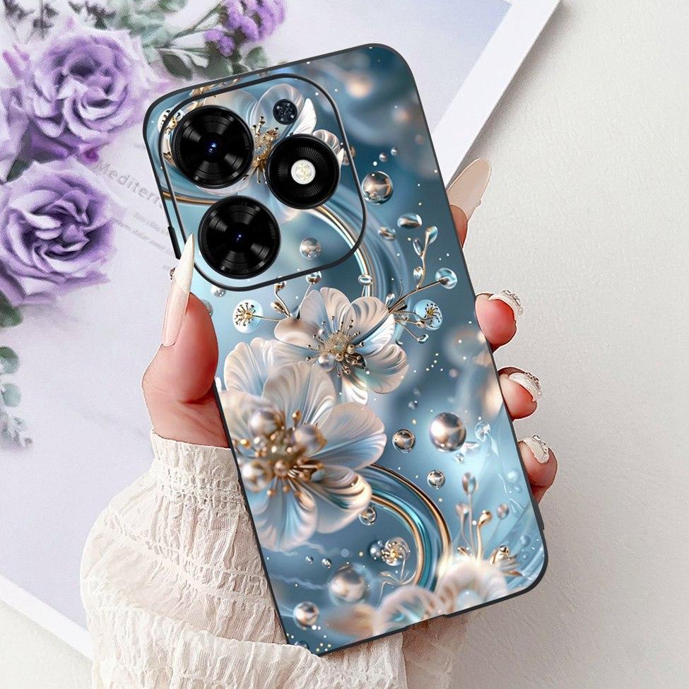 Для Tecno Spark Go 2024 BG6 Задняя крышка Для Tecno Spark Go 2024 Чехол Модный Роскошный Цветы Милый Мультяшный Кот Ударопрочный Силиконовый