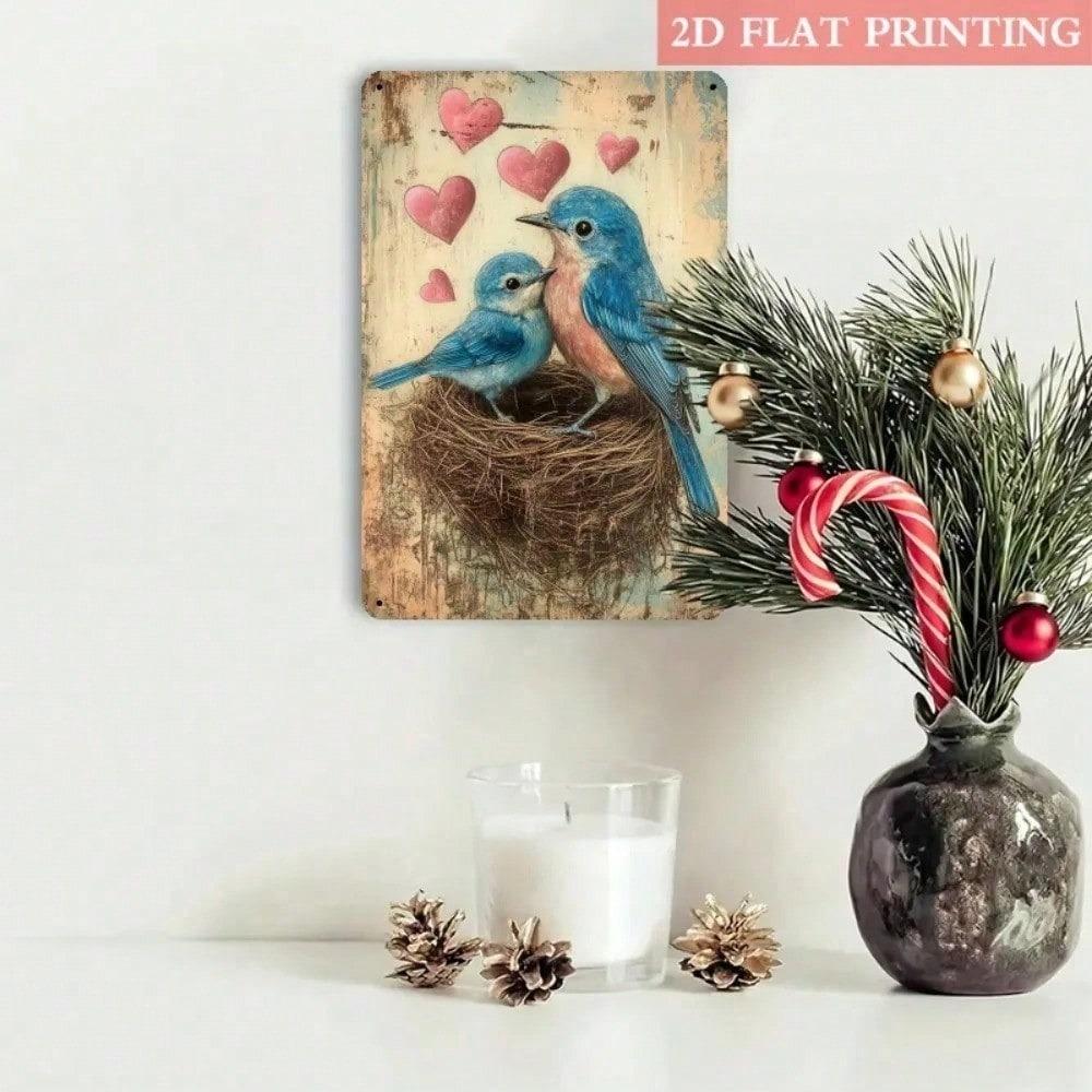 Винтажная металлическая табличка "Синяя птица и сердце" 8x12 дюймов, Декор в деревенском стиле для спальни, гостиной, Уникальная