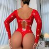 Sexy Lingerie Rhinestone Shiny Long Sleeve Fishnet Clothes Bodystocking Lingerie