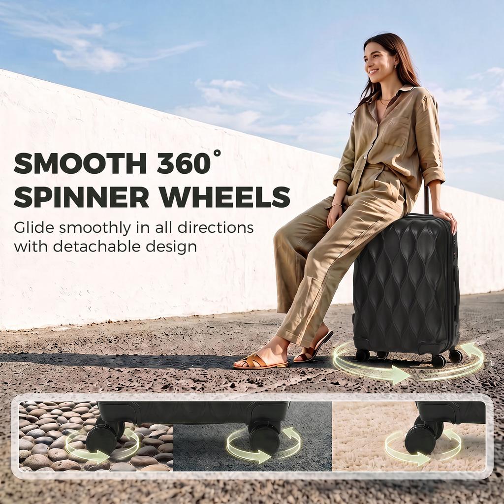 22Inch 56cm 41L Suitcase, ABS Hard Shell Carry On Luggage, Black