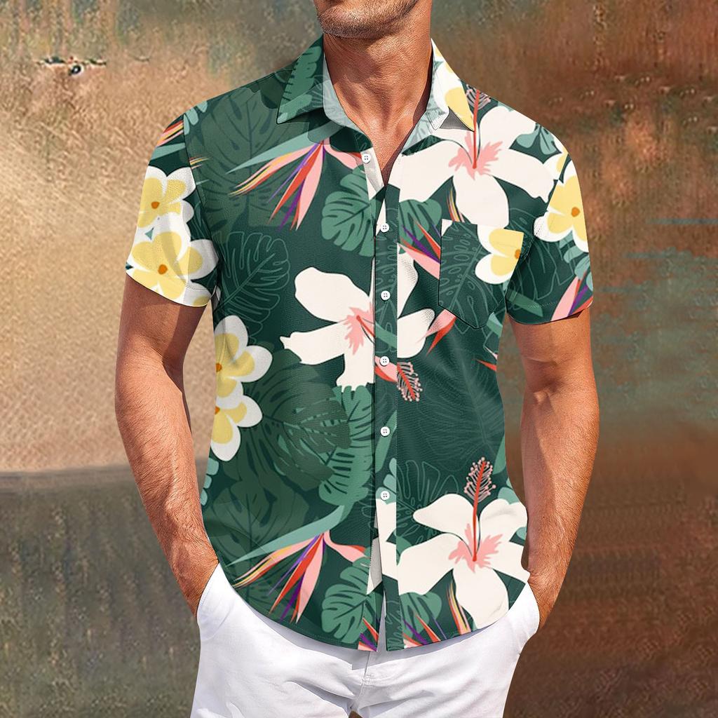 Мужские винтажные рубашки для боулинга на пуговицах с коротким рукавом, летняя пляжная рубашка