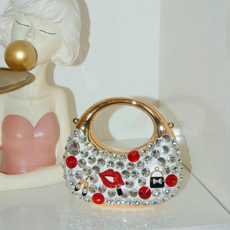 Metallic shiny acrylic diamond lock handheld women's bag goose egg hand bag