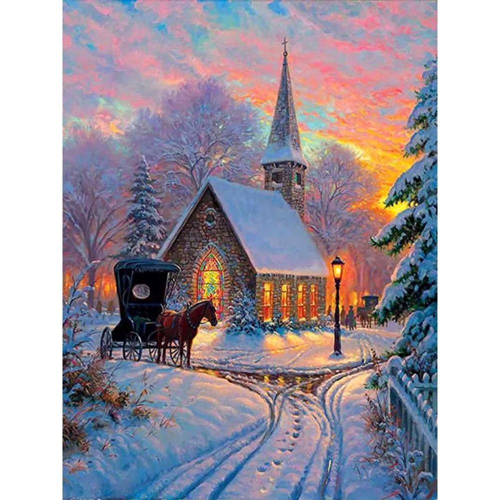 Алмазная живопись Art Full Drill Снежный дом Алмазная картина Ручная работа Снежный день Diy Алмазная мозаика Картина Украшение дома Рождественский подарок