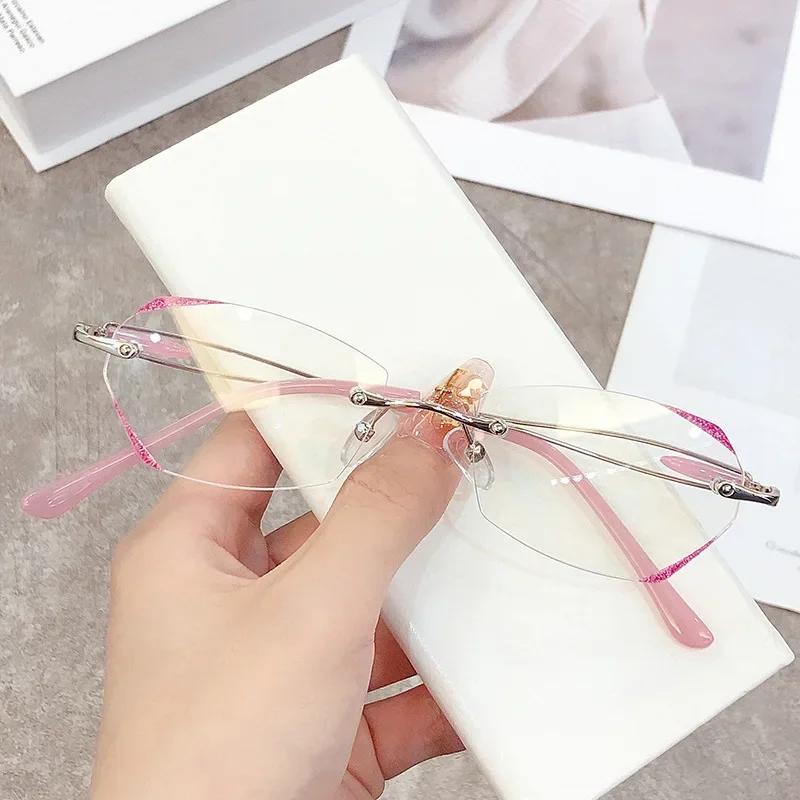 Anti Blue Light Frameless Reading Glasses for Women Starlight Fine Sparkling Far Sight Eyewear Ultra Light Presbyopia Glasses