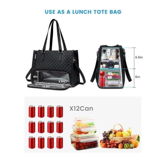 3-in-1 Tote Bag Backpack Lunch Bag Women Insulated Lunch Tote 15.6 Inch Laptop Compartment Lunch Pouch for Work Travel