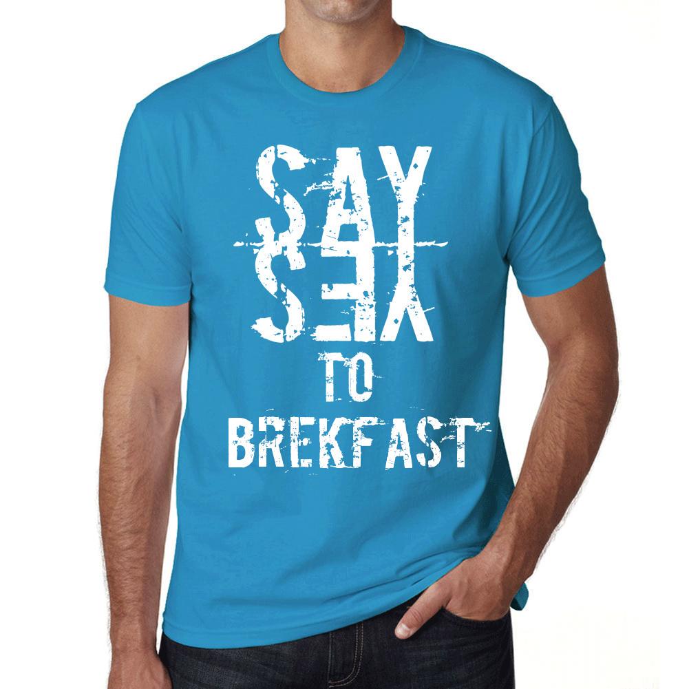 Men’s Vintage Tee Shirt Graphic T Shirt Say Yes To BREKFAST Aqua
