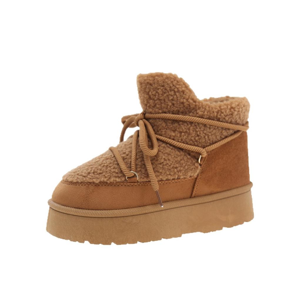 Мода 2025 Осень и Зима Новые Ботильоны на толстой подошве Искусственный мех Теплые Снежные ботинки Утепленные Ботильоны Плюшевые Теплые Повседневные Женские ботинки