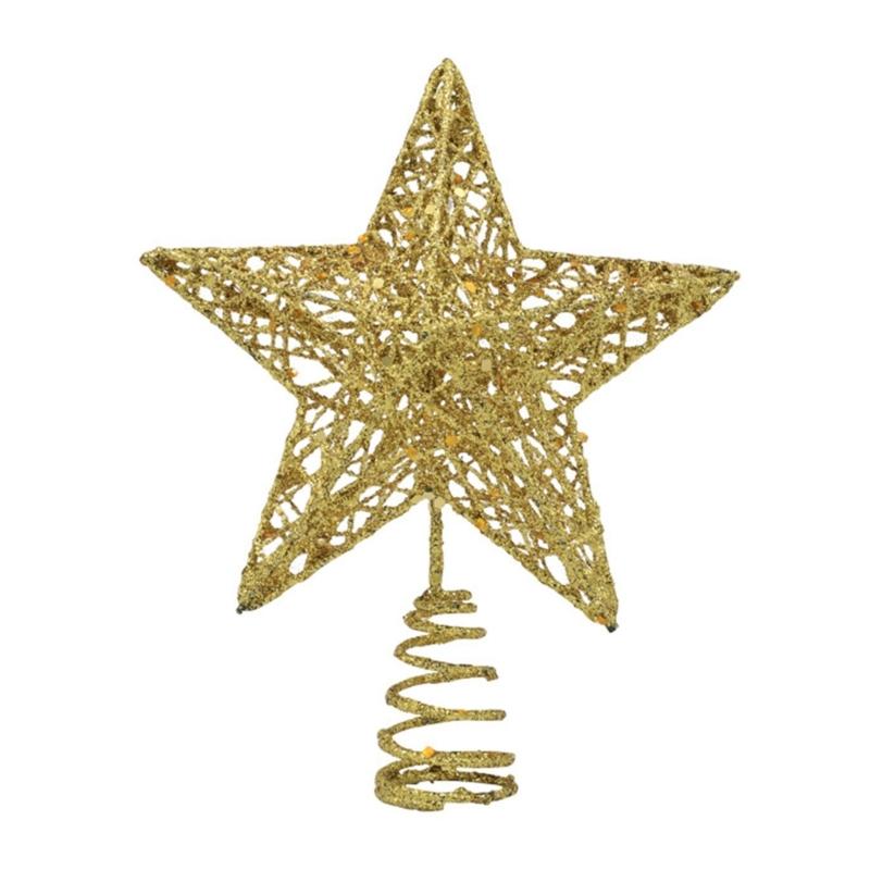 Gold Shimmering Christmas Tree Star Top Decoration Hollowed Metal Star Tree Top Ornament for Holiday Party Decoration