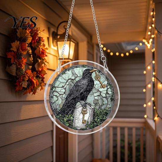 UV Printed Suncatcher Halloween Scary Bat Pumpkin Acrylic Jigsaw Puzzle Suncatcher, Stained Glass Style Unique Sun Catcher Gift Window Hanging
