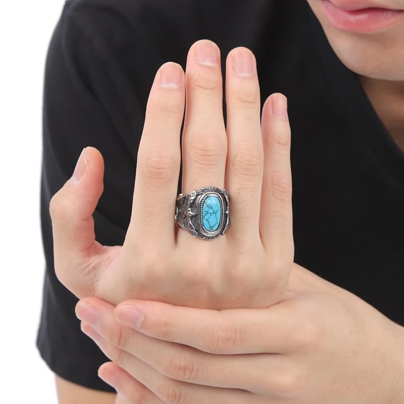 [sakuto] ring men's ring eagle eagle turquoise stainless steel native American accessories (17)