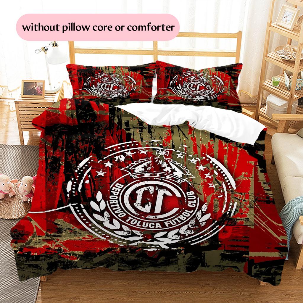 Club Deportivo Toluca Football Club Pattern Bedding Quilt Set Home Decoration Gift (1 * duvet cover + 2 * pillowcase without core)