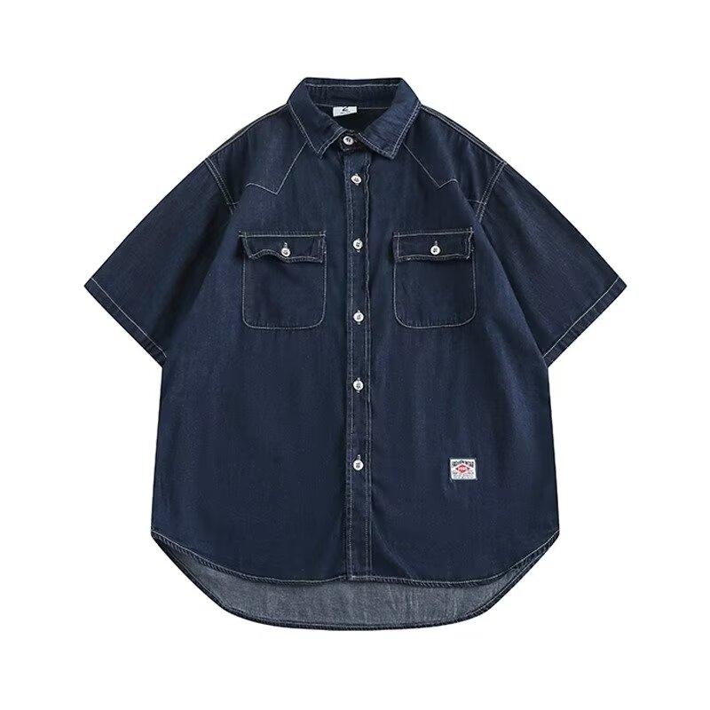 Японский ретро модный бренд летняя свободная джинсовая рубашка с короткими рукавами художественная молодежная рабочая рубашка мужская и женская многослойная куртка