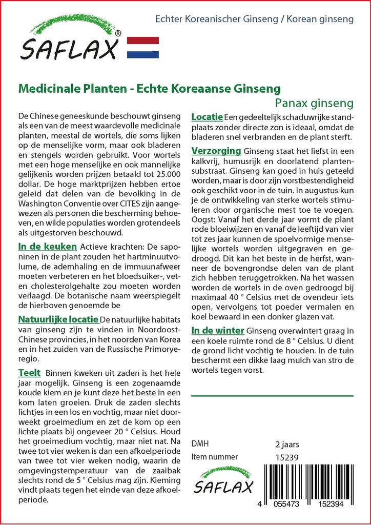 SAFLAX Garden in the Bag - Корейский женьшень - 10 семян - С субстратом в подходящем пакете-стойке - Женьшень Panax