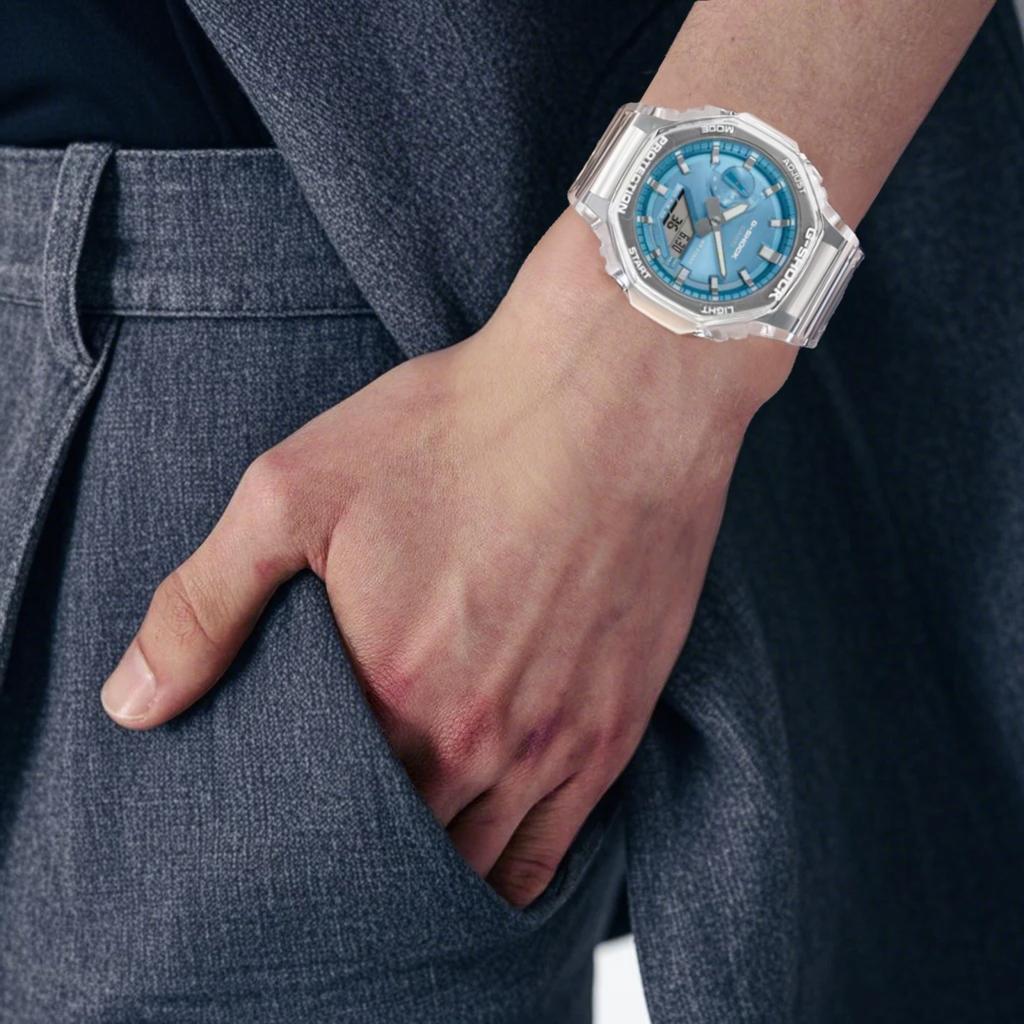 Casio 2100 Часы с кварцевым механизмом и ремешком из смолы Унисекс Синий циферблат GA-2100BM-7A2