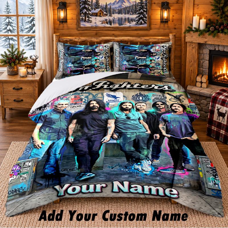 Foo Fighters Custom Name 3Pcs Bedding Set 1 Bed Sheet 2 Pillowcases Bedroom Home Decor