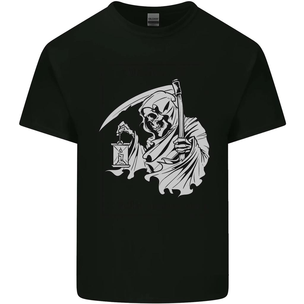 Wasted Life Grim Reaper Gothic Biker Skull Kids T-Shirt Childrens