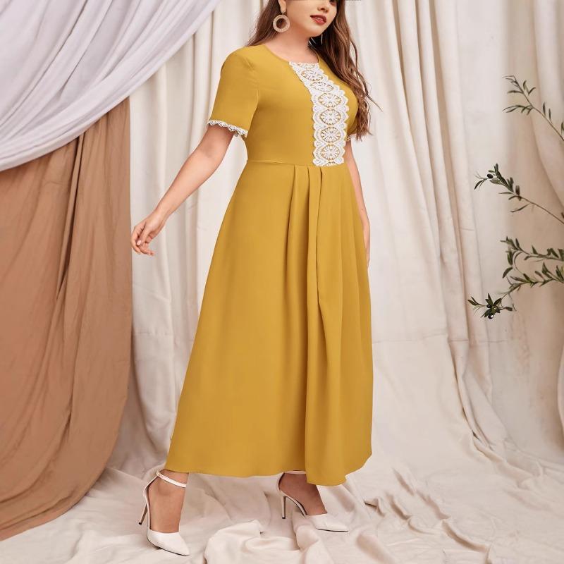 Плюс Размер Женщин Новый Осенний Стиль Элегантный Цвет Коллокации Платье