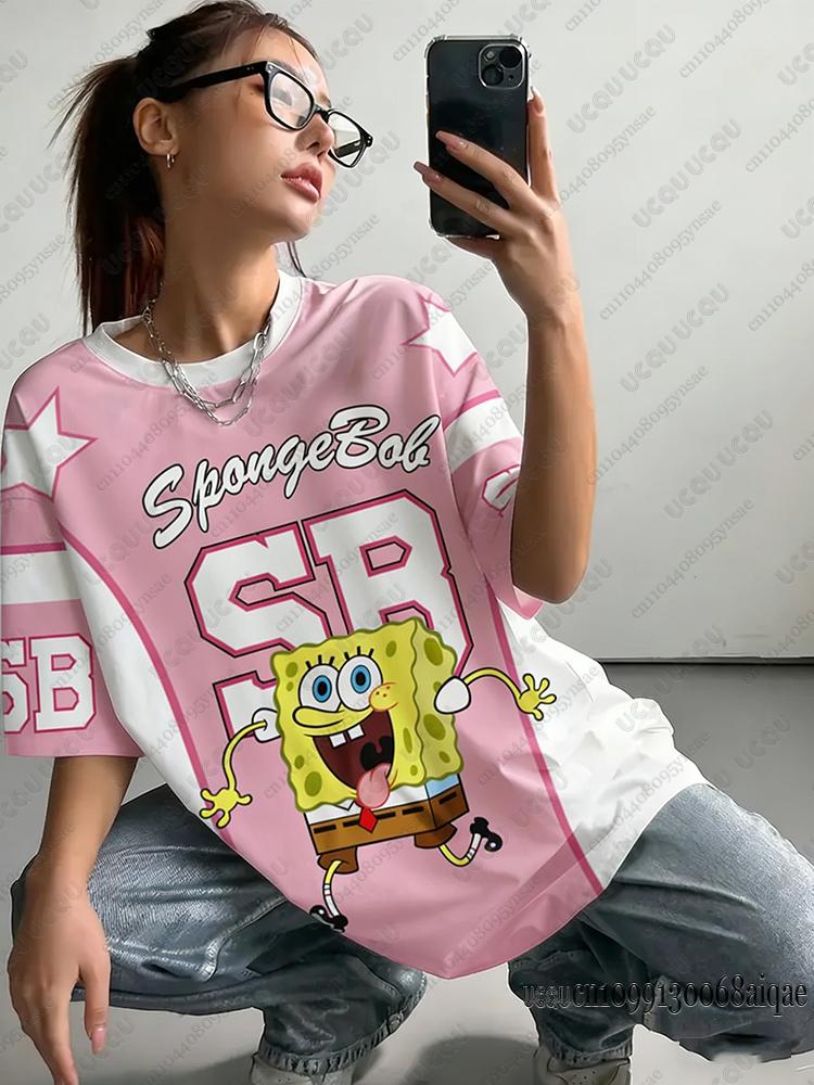 Cartoon Spongebob Print Wounisex Tshirts Summer Fashionable High Quality Sports Football Jerseys Casual Streetwear Unisex Y2k Tops