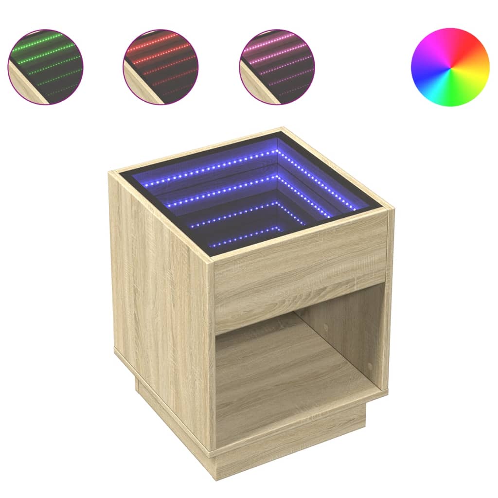 Nightstand with Infinity LED Sonoma Oak Finish 40 x 40 x 50 cm