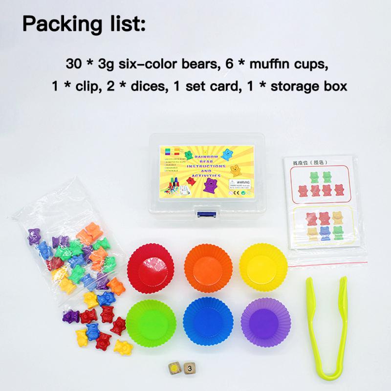 Rainbow Counting Bears Muffin Cups Montessori Color Sorting Matching Game Kid Baby Early Educational