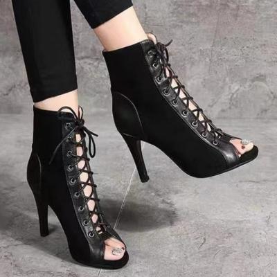 Обувь для женщин 2024 года, модные женские сандалии на шнуровке, уличные, однотонные, с открытым носком, на высоком каблуке, повседневные, женские сандалии Fish Mouth