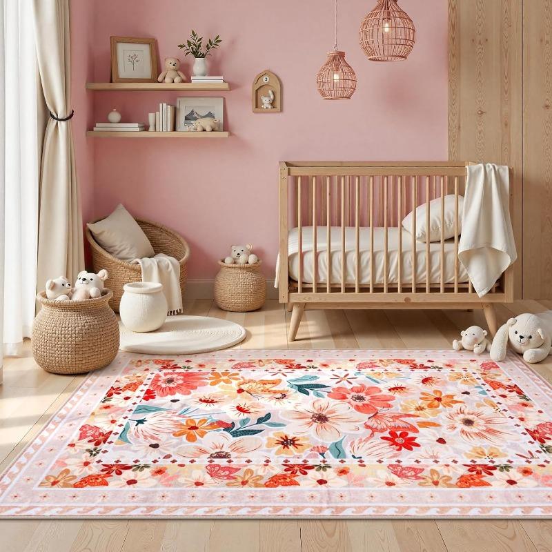 Vintage Purple Living Room Carpet Large Area Floral Print Bedroom Rug Machine Washable Fashion Decorative Coffee Table Mat Tapis