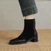 Krazing Pot Cow Suede Nubuck Autumn Winter Shoes Thick Heels Size 42 Square Toe Zipper Vintage Ankle Boots