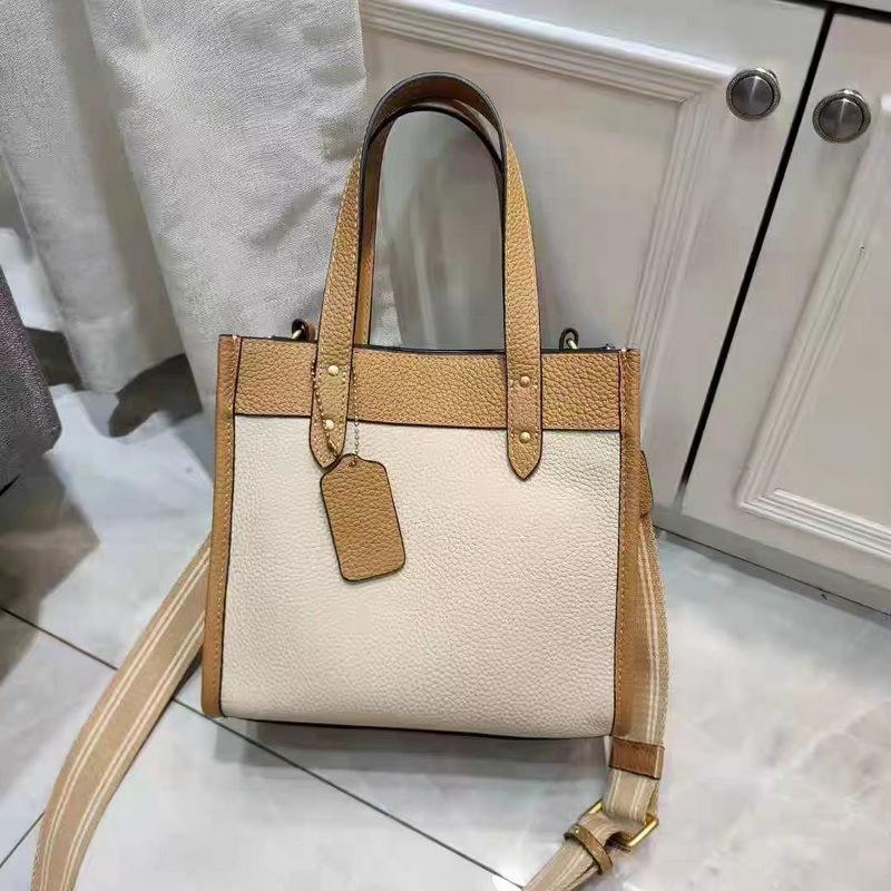 2025 New Style Genuine Leather Women's Bag Coffee Color Handheld Tote Large Capacity Casual Bag Handbag Single Shoulder Crossbody Bag Cross-Border Hot