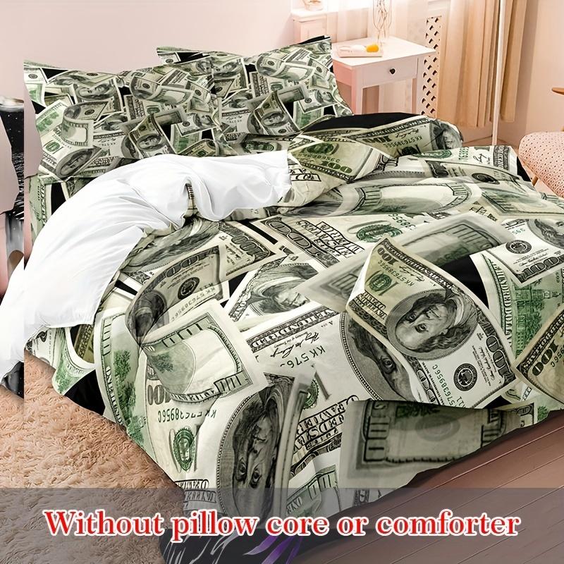 3pcs 3D Money Print Duvet Cover Set Breathable Polyester 100% Bedding with Zipper Closure Machine Washable Digital Printed