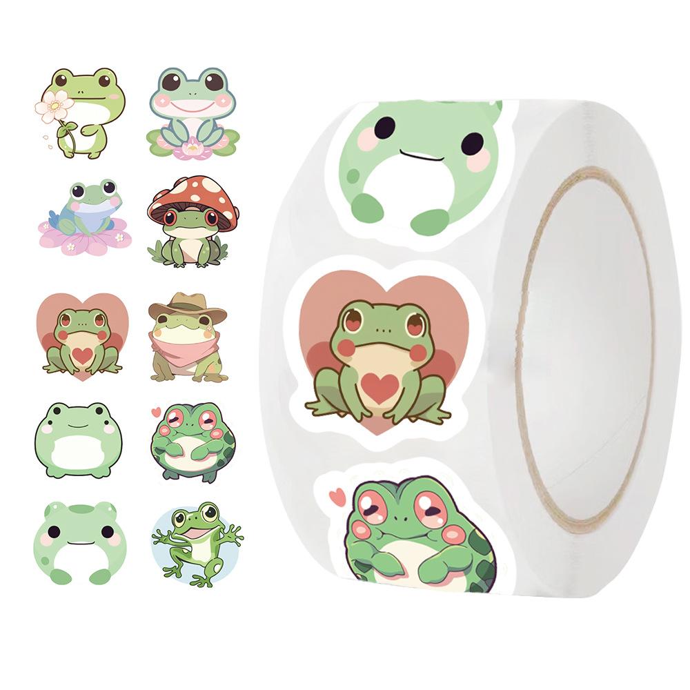 500 Pieces/roll Sticker Roll Sticker New Product Cartoon Frog Creative Handbook Material Self-adhesive Seal Sticker