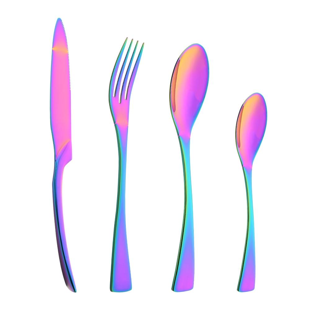 Фиолетовый столовая посуда из нержавеющей стали 304, зеркало, роскошные столовые приборы, нож, вилка, ложка, посуда, западная еда, ресторан, можно мыть в посудомоечной машине