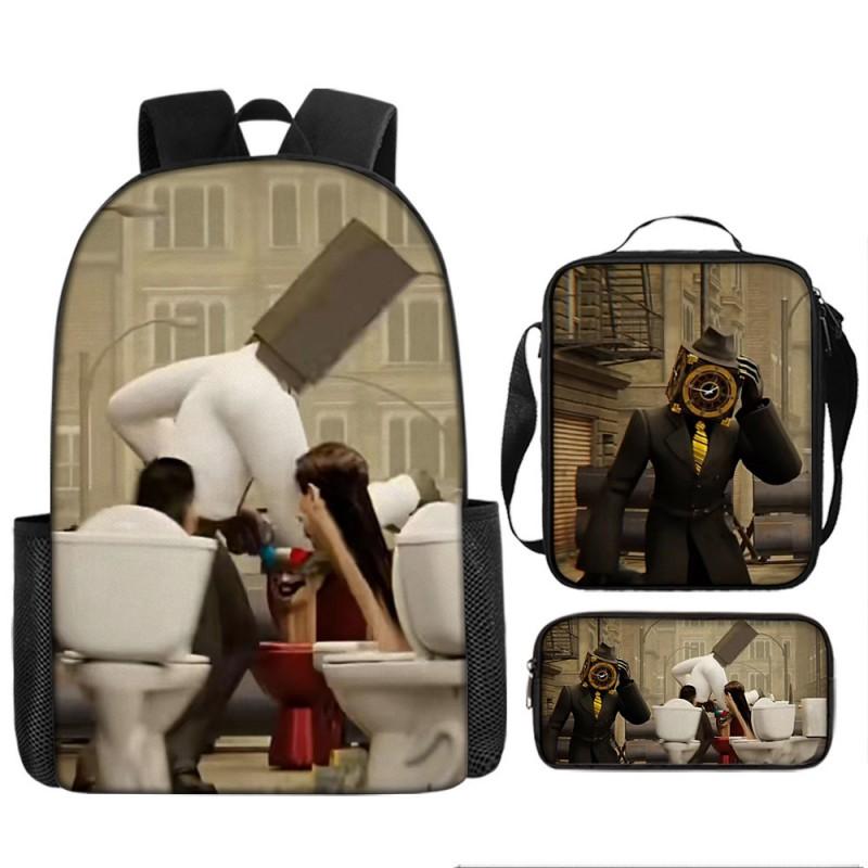Skibidi Toilet Titan Drill Man Backpack Kids Ages 10-12 Oxford Fabric School Bag With Air-Cushion Straps Trendy Printed