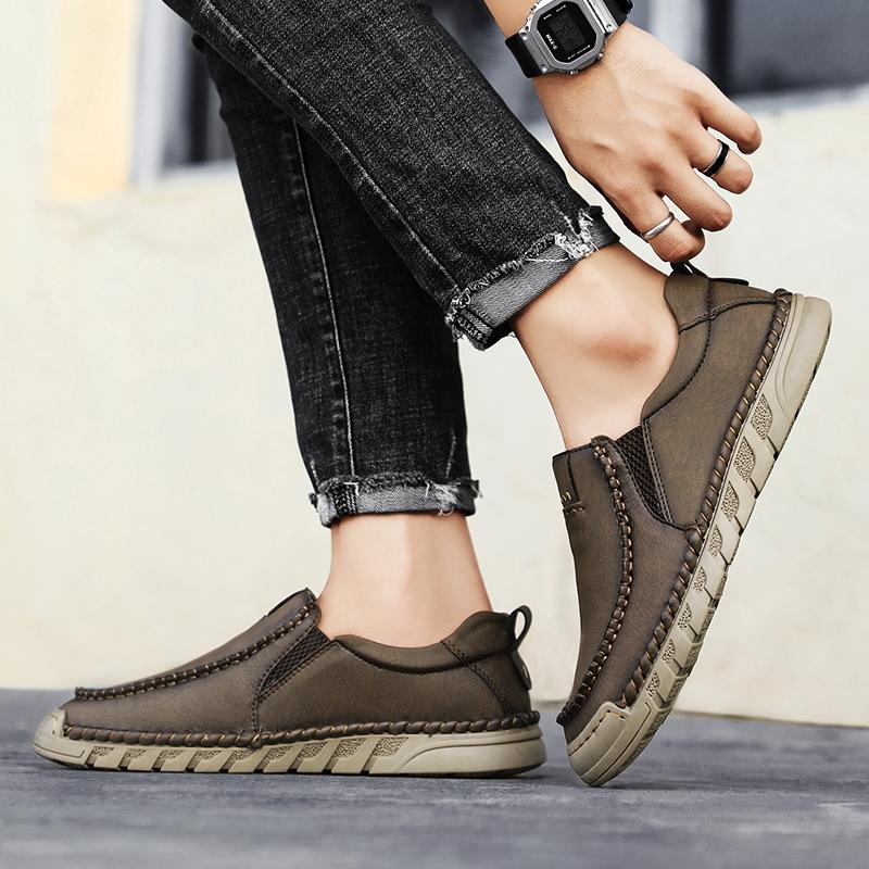 Новые мужские повседневные туфли, кожаные мокасины ручной работы, удобные мужские туфли, качественные мокасины из спилка на плоской подошве, мужские кроссовки, размер 46