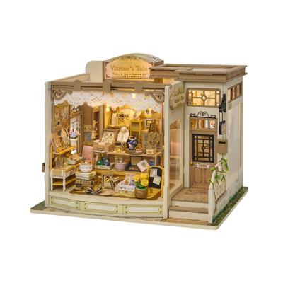 Curio Authentic House Kit Кукольный домик Магазин ювелирных изделий Традиционное ремесло Живопись Последняя конструкция со значительно уменьшенным использованием клея Светодиодное освещение