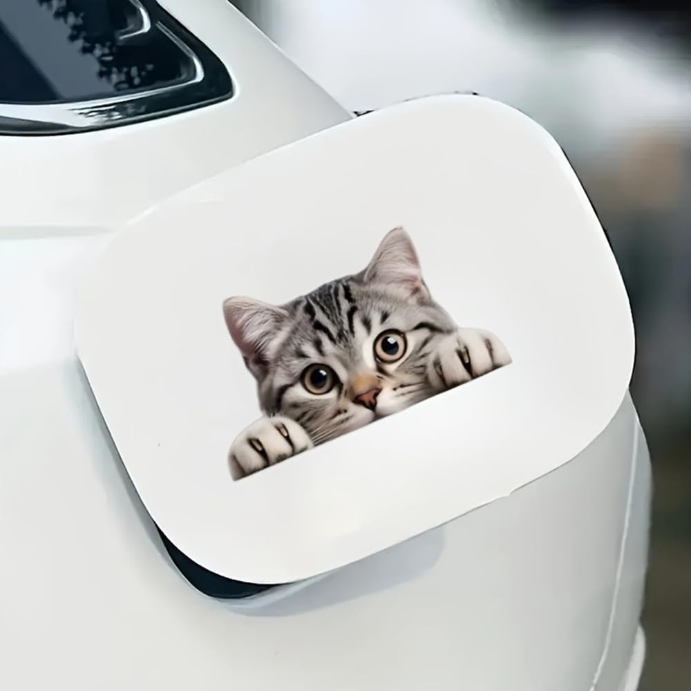 2-Pack Peeking Cats Sticker, Cute Gray Tabby Kitten Vinyl Decal, Self-Adhesive Decal for Cars, Motorcycles, Laptops, Bumpers, Windows, Walls & Glass,
