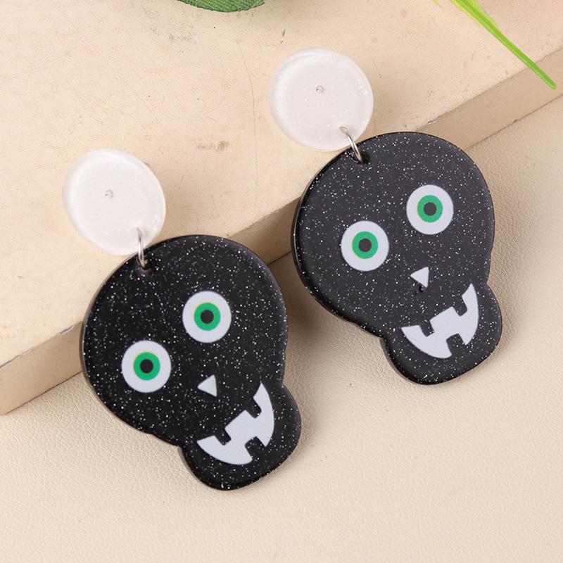 Fancy Acrylic Halloween Skull Pumpkin Stud Earrings for Women Female Gothic Big Dangle Jewelry Party Pierced Ghost Ear Drop Gift