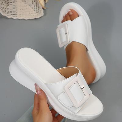 Корейские простые однотонные шлепанцы на танкетке с квадратной пряжкой, женская обувь, новая женская обувь, богемные шлепанцы на перемычке