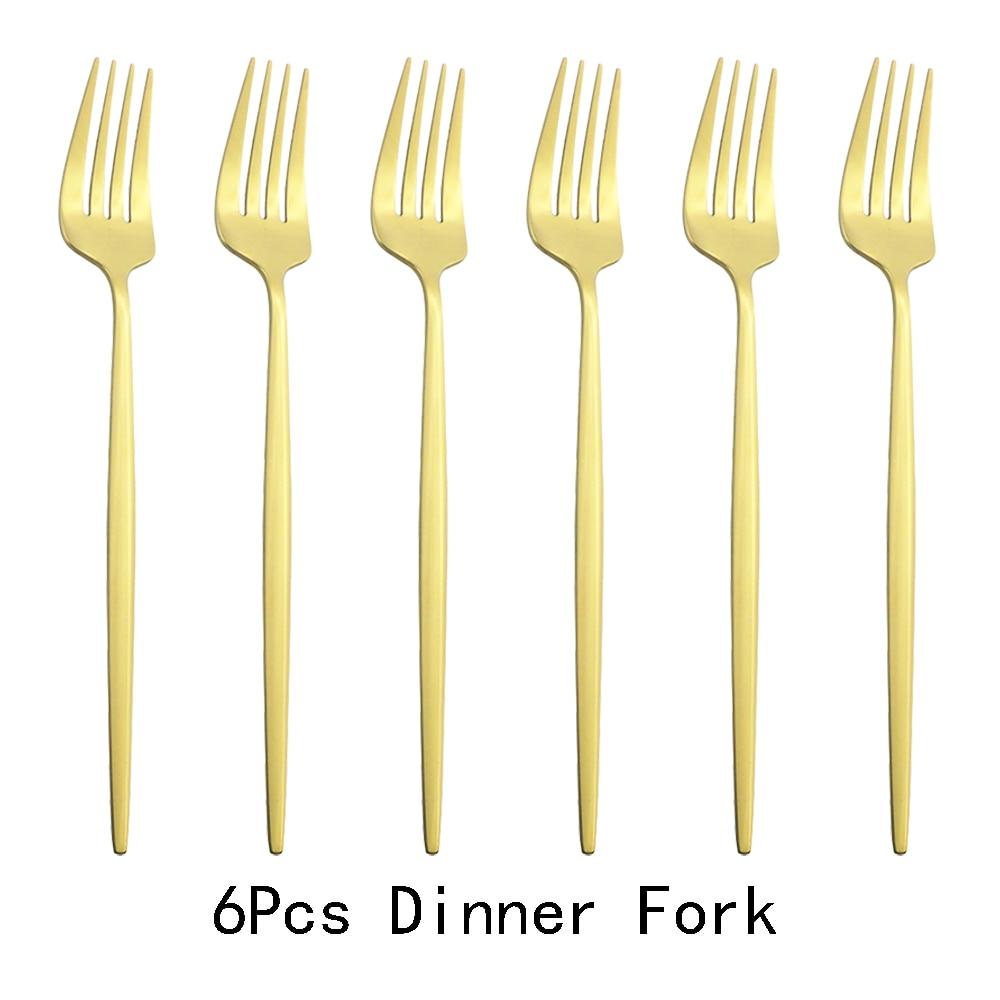 6pcsset Fork Salad Set Dinner Fork Dinnerware Cutlery Stainless Steel Long Handle Fork Blcak Rainbow Gold Fork Tableware Silverware Set