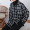 Клетчатые рубашки женские однобортные с длинным рукавом винтажные корейские стильные оверсайз черные блузки Ulzzang
