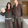 Рождественская клетчатая пижама для пары в корейском стиле с воротником Питера Пэ