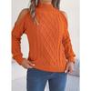 Женский свитер с открытыми плечами, высоким воротником и кабельным узором - Мягкий эластичный пуловер с длинным рукавом, Однотонный повседневный шикарный осенне-зимний топ, Пуловер с высоким воротником