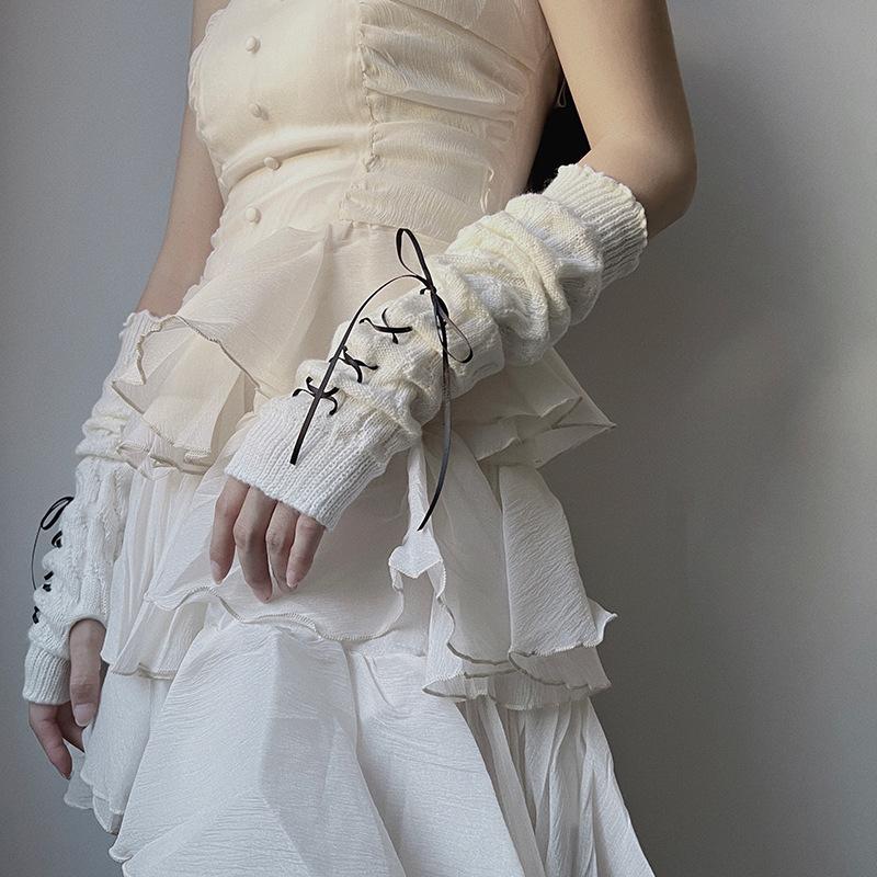 1 пара милых повседневных однотонных перчаток со звездами в стиле панк, длинные перчатки без пальцев для женщин и девочек, нарукавники в стиле Лолиты, подарки