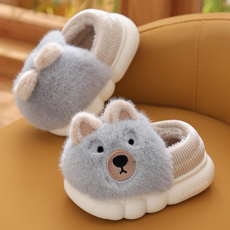 Зимние детские хлопковые тапочки мультяшный мишка детские домашние теплые плюшевые тапочки нескользящие для девочек и мальчиков