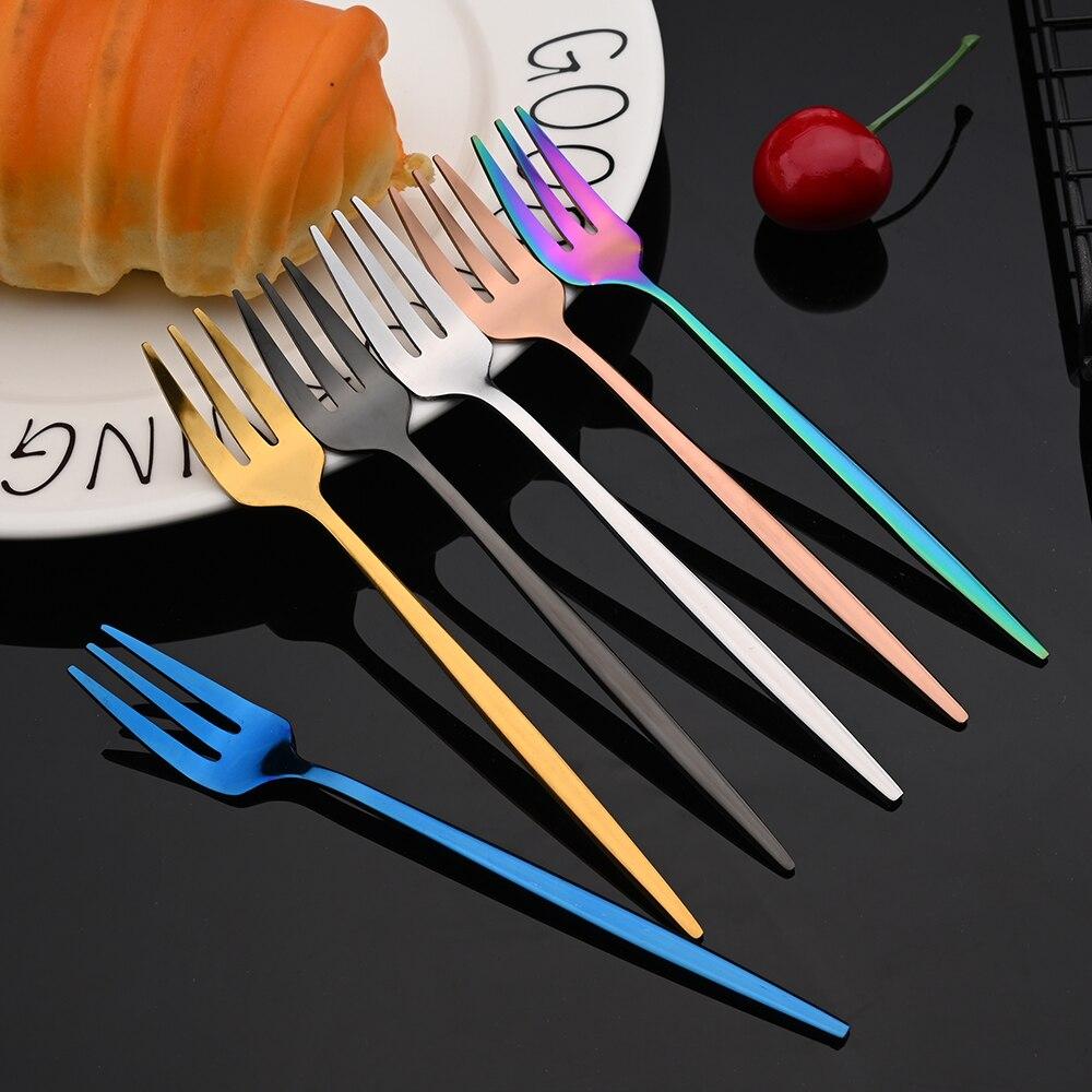 6Pcs Tea Fork Stainless Steel Tableware Set Fruit Fork Dinnerware Cutlery Set Gold Cake Snack Gold Salad Fork Kitchen Utensils