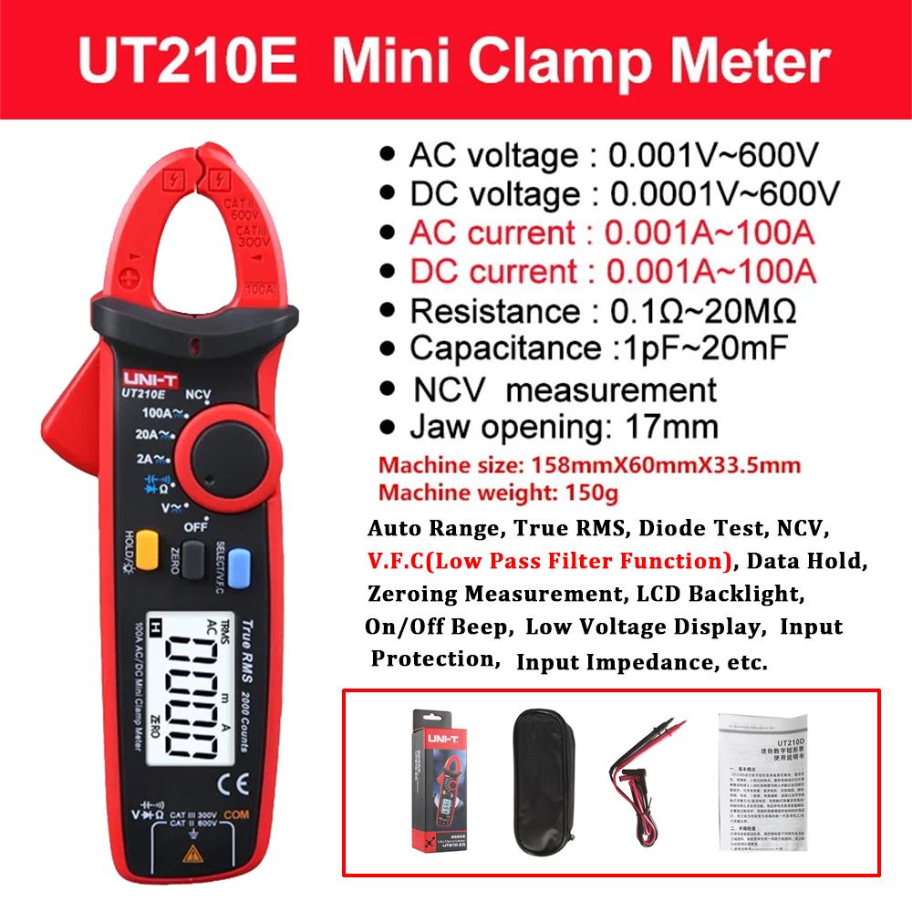 Клещи UNI-T UT210E UT210D UT204 PLUS Токовые клещи Крюк Амперметр Цифровой мультиметр Профессиональный электрический мультиметр