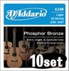 Acoustic Guitar Strings Phosphor Bronze Light 12 Strings EJ38 X 10 Set D'Addario .010-.047 []