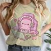 Милый Аксолотль Играет в Игры Футболка Женская Повседневная Летняя Топ с Напитком Тай-дай Мультяшные Футболки с Боба Чаем Геймерская Забавная Футболка с Коротким Рукавом