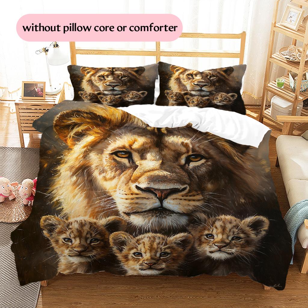 Brown Lion Pattern Bedding Home Decoration Birthday Gift (1 * duvet cover + 2 * pillowcase, without core)