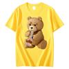 2024 New Print Cute Teddy Bear Drinking Beer Poster T-shirt Summer Short sleeved T-shirt Cool Casual High Quality Top